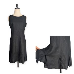 Vintage Anne Klein Linen Mini Dress Knee Short Flare Car Wash Ruffle Black 8P